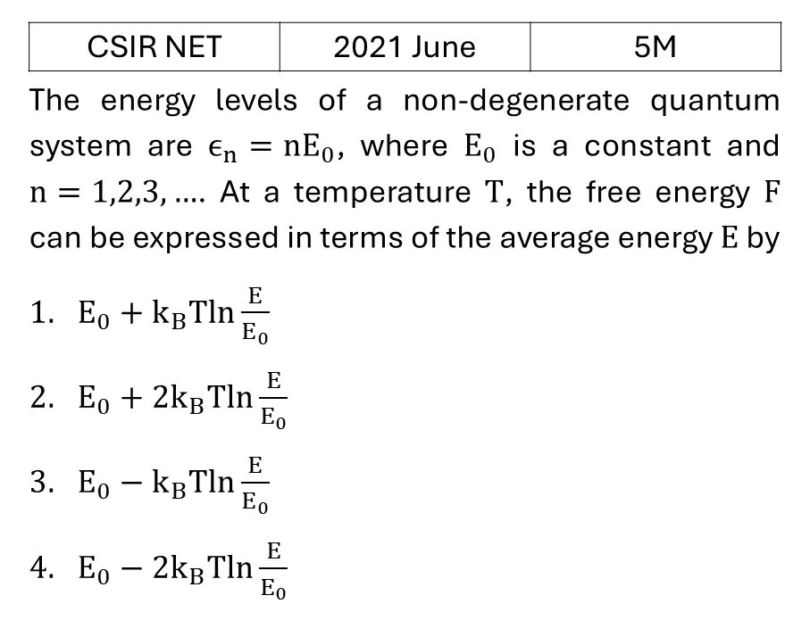 CSIR NET 2021 June Canonical Ensemble previous year question CSIR_2021_June_Q64