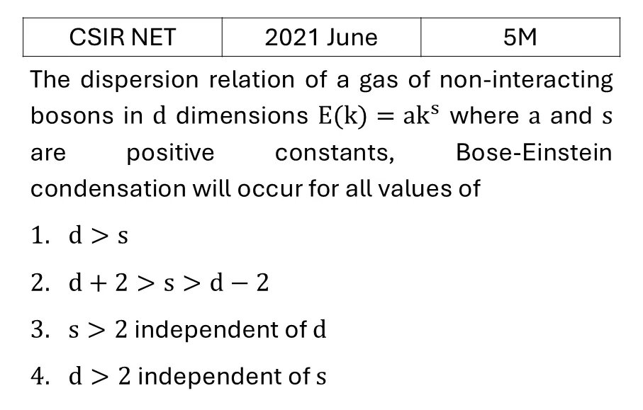CSIR NET 2021 June Quantum Statistical Mechanics previous year question CSIR_2021_June_Q67