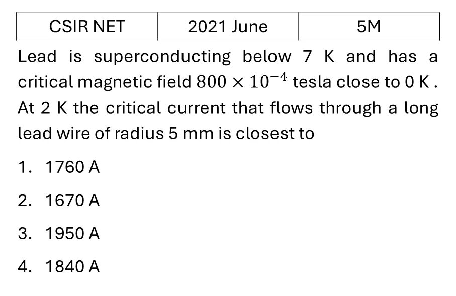 CSIR NET 2021 June Superconductivity previous year question CSIR_2021_June_Q68