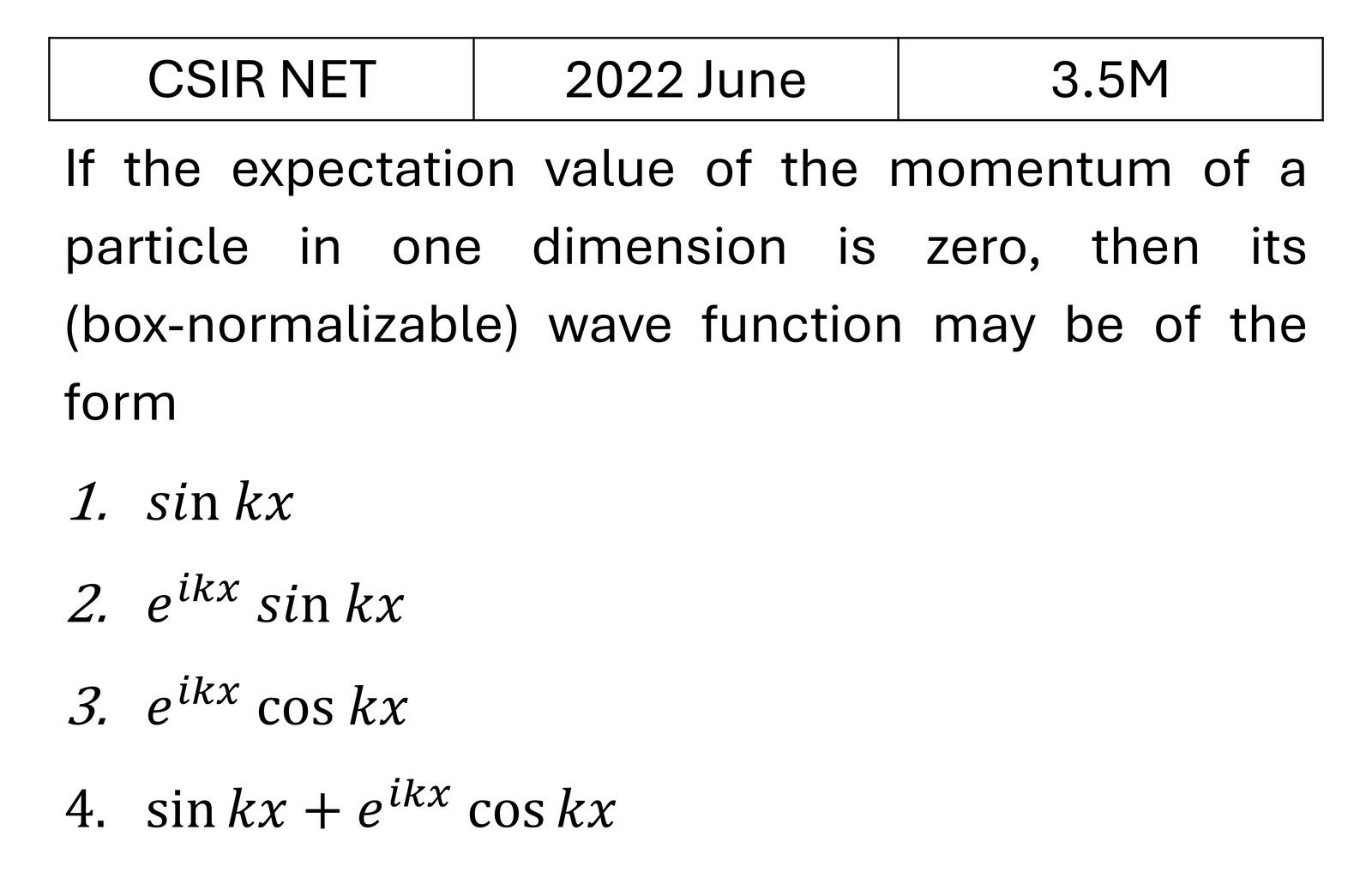 CSIR NET 2022 June Basic Quantum Mechanics previous year question CSIR_2022_June_Q34