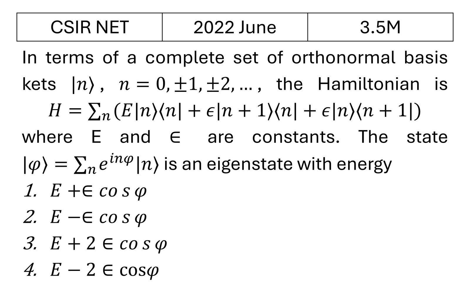 CSIR NET 2022 June Basic Quantum Mechanics previous year question CSIR_2022_June_Q35