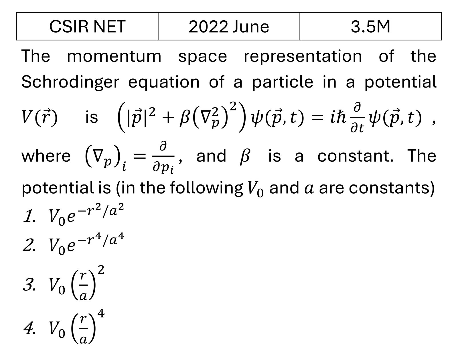 CSIR NET 2022 June Basic Quantum Mechanics previous year question CSIR_2022_June_Q36