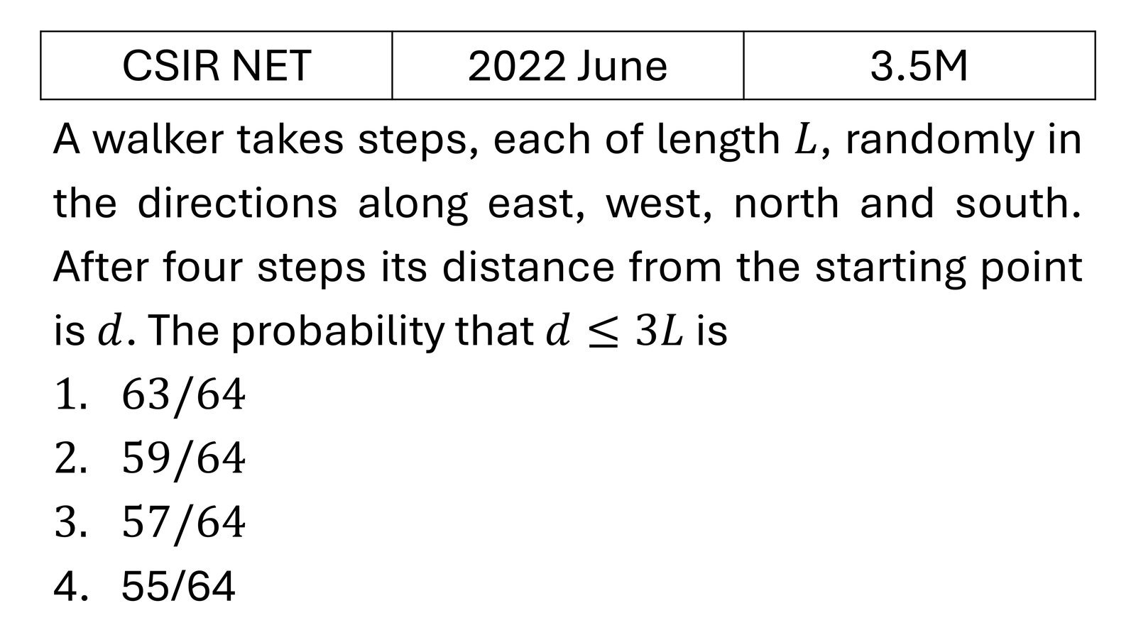 CSIR NET 2022 June Random Walk/Brownian motion/Diffusion previous year question CSIR_2022_June_Q40