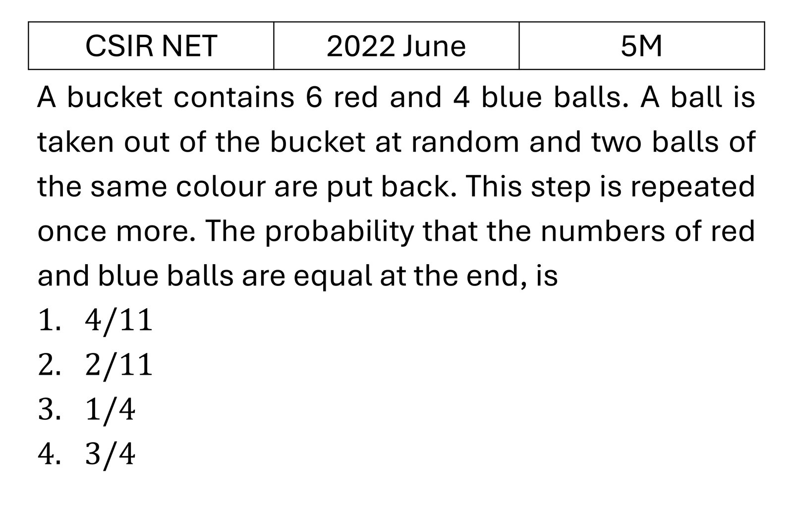 CSIR NET 2022 June Probability previous year question CSIR_2022_June_Q46
