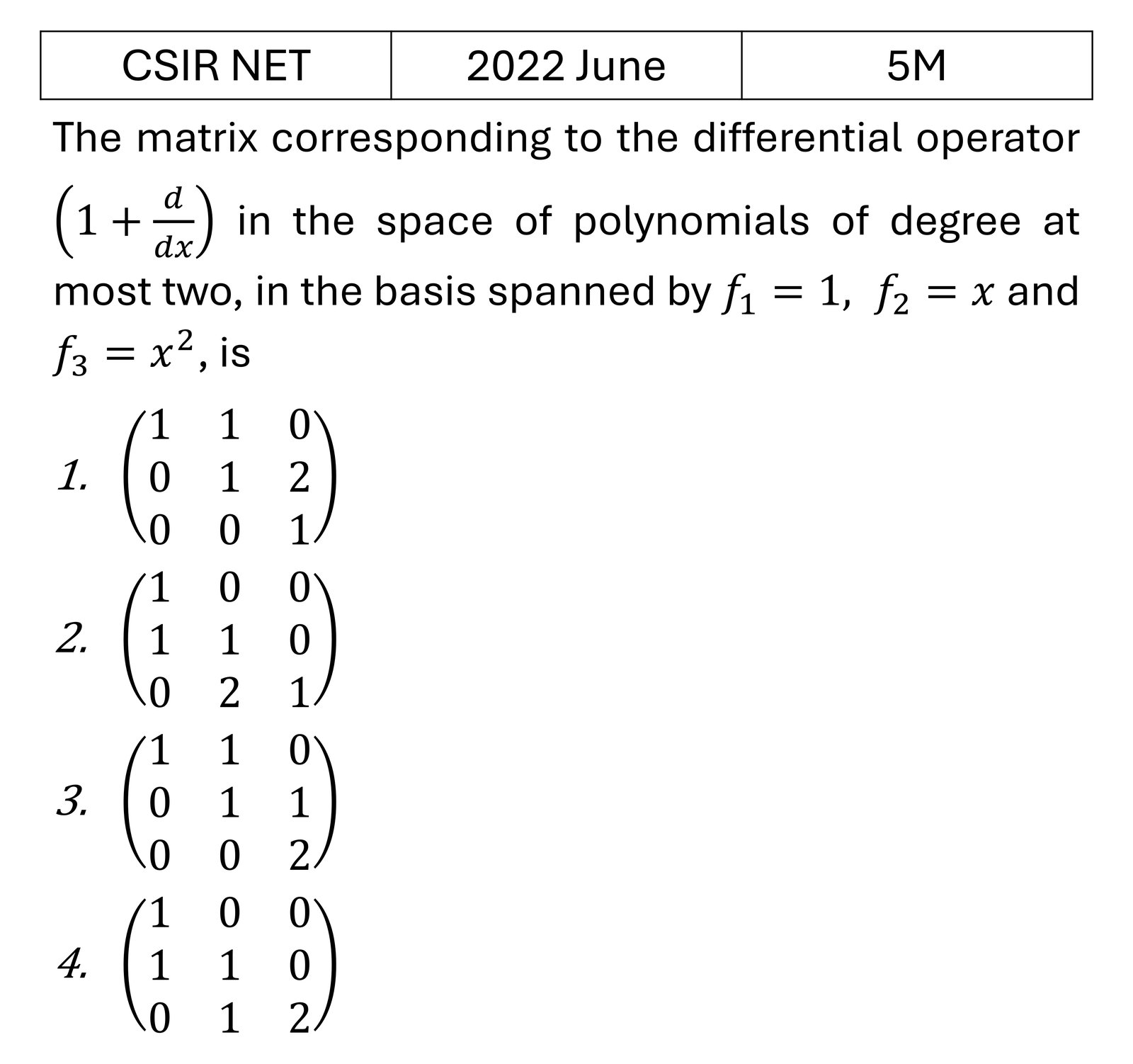 CSIR NET 2022 June Matrices and Linear Algebra previous year question CSIR_2022_June_Q49