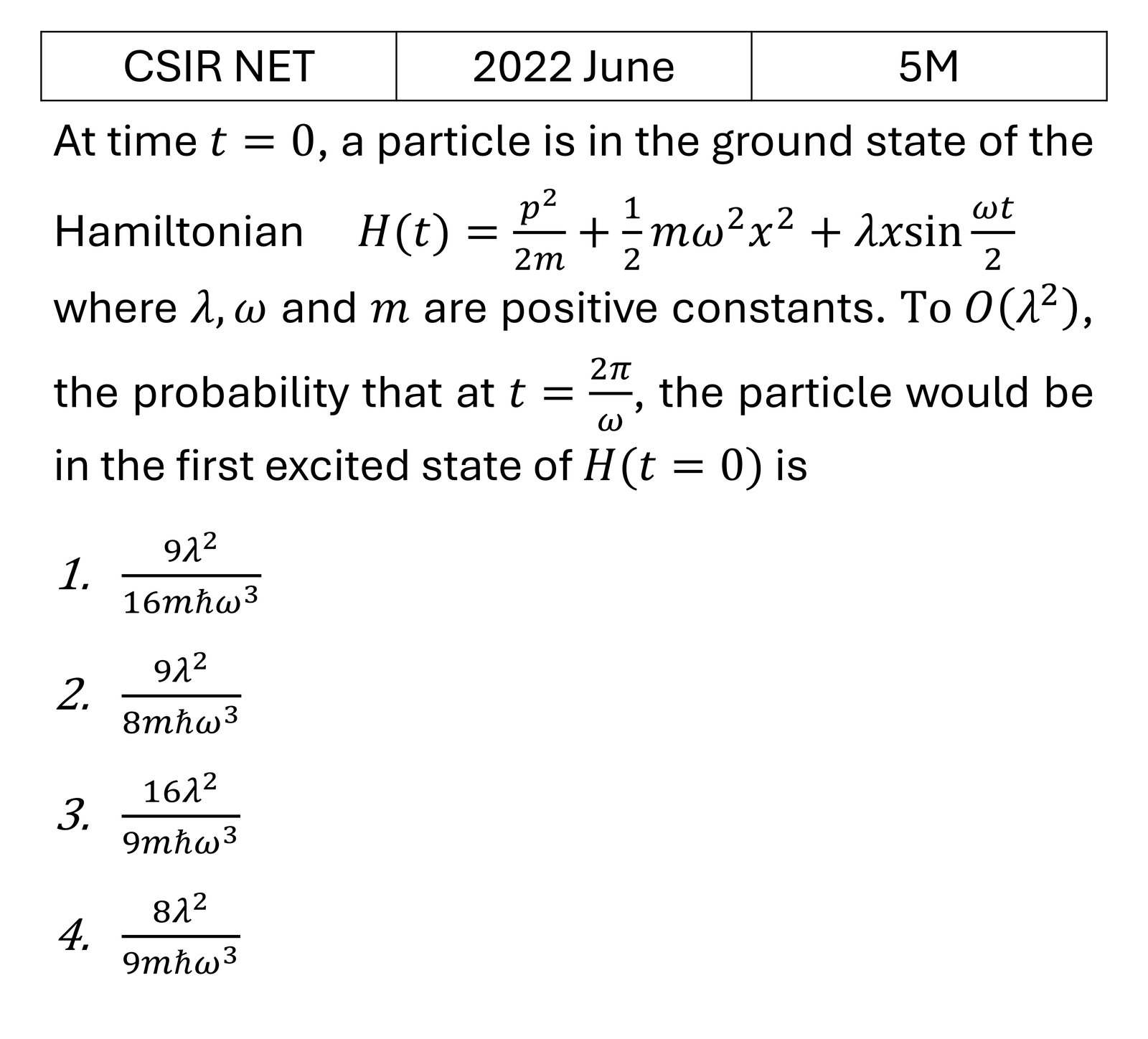 CSIR NET 2022 June Pertubation theory previous year question CSIR_2022_June_Q57
