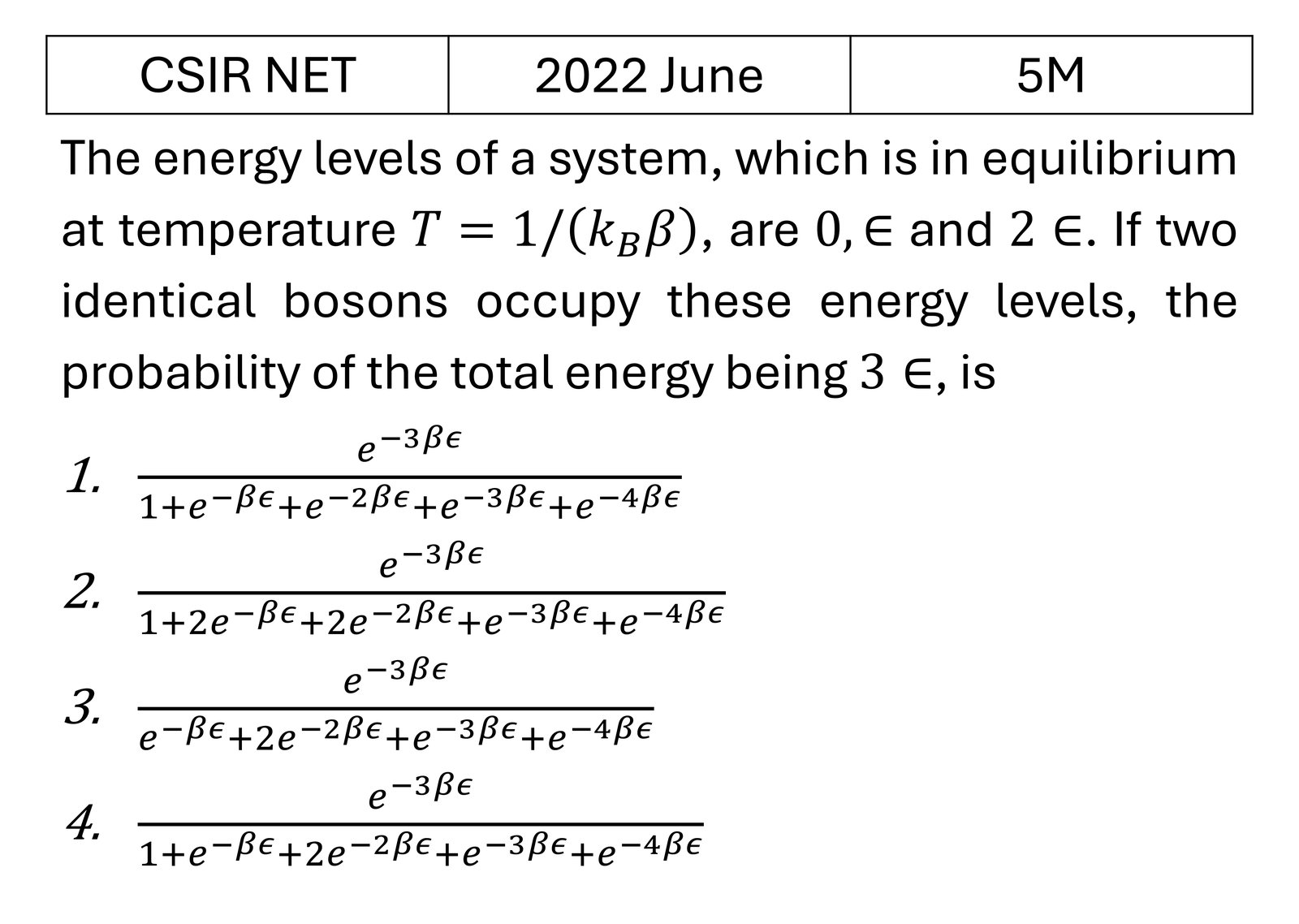 CSIR NET 2022 June Canonical Ensemble previous year question CSIR_2022_June_Q60