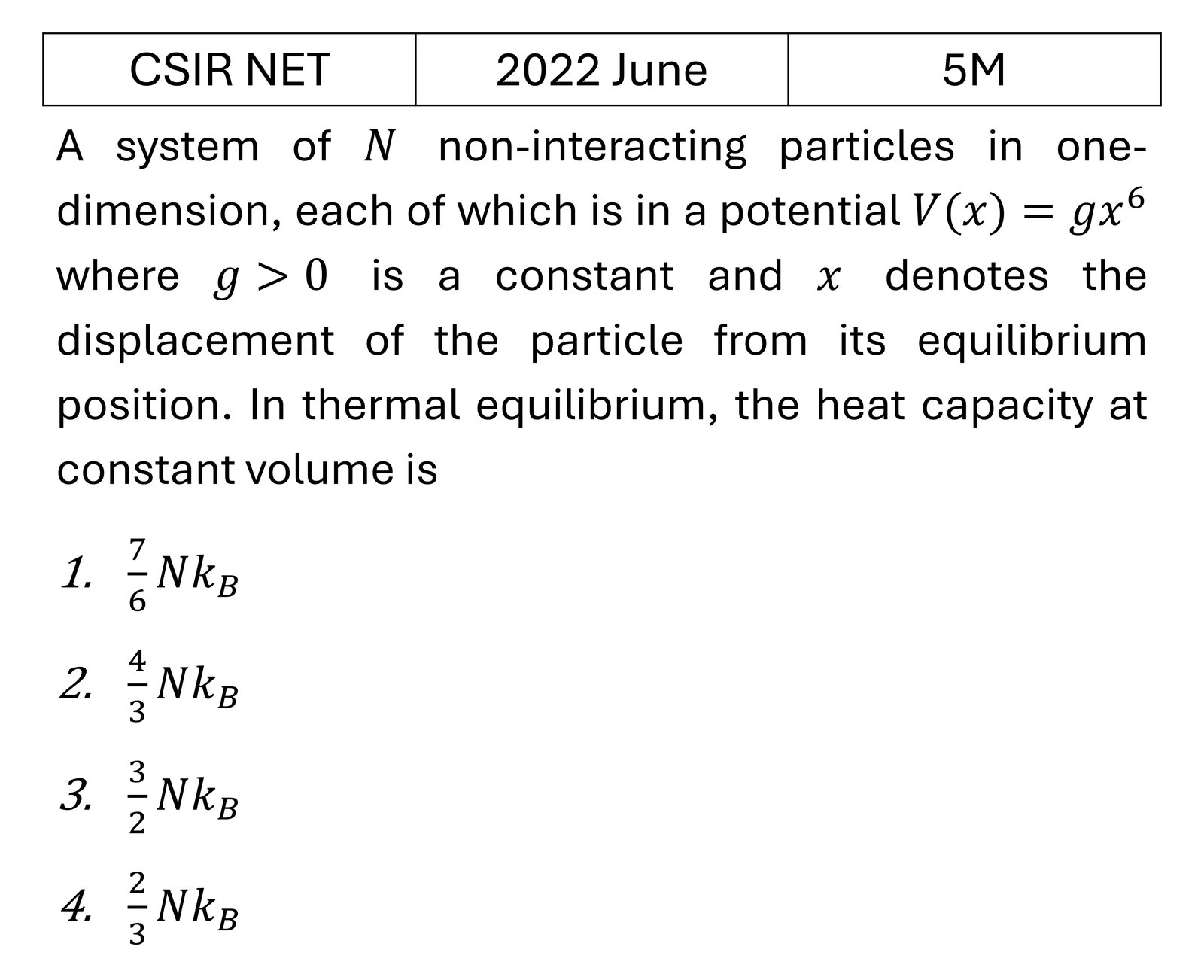 CSIR NET 2022 June Quantum Statistical Mechanics previous year question CSIR_2022_June_Q62