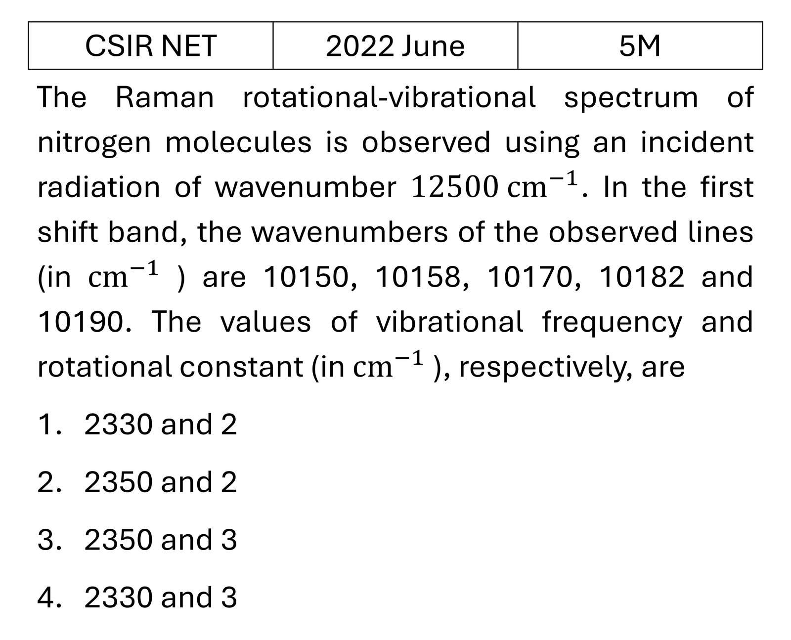CSIR NET 2022 June Molecular Physics previous year question CSIR_2022_June_Q67