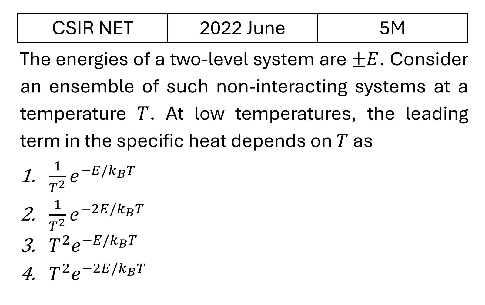 CSIR NET 2022 June Canonical Ensemble previous year question CSIR_2022_June_Q70