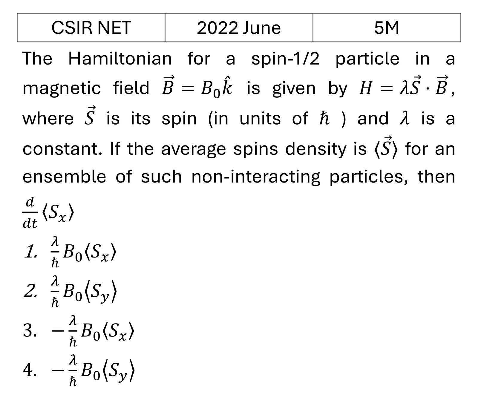 CSIR NET 2022 June Spin Angular momentum previous year question CSIR_2022_June_Q72