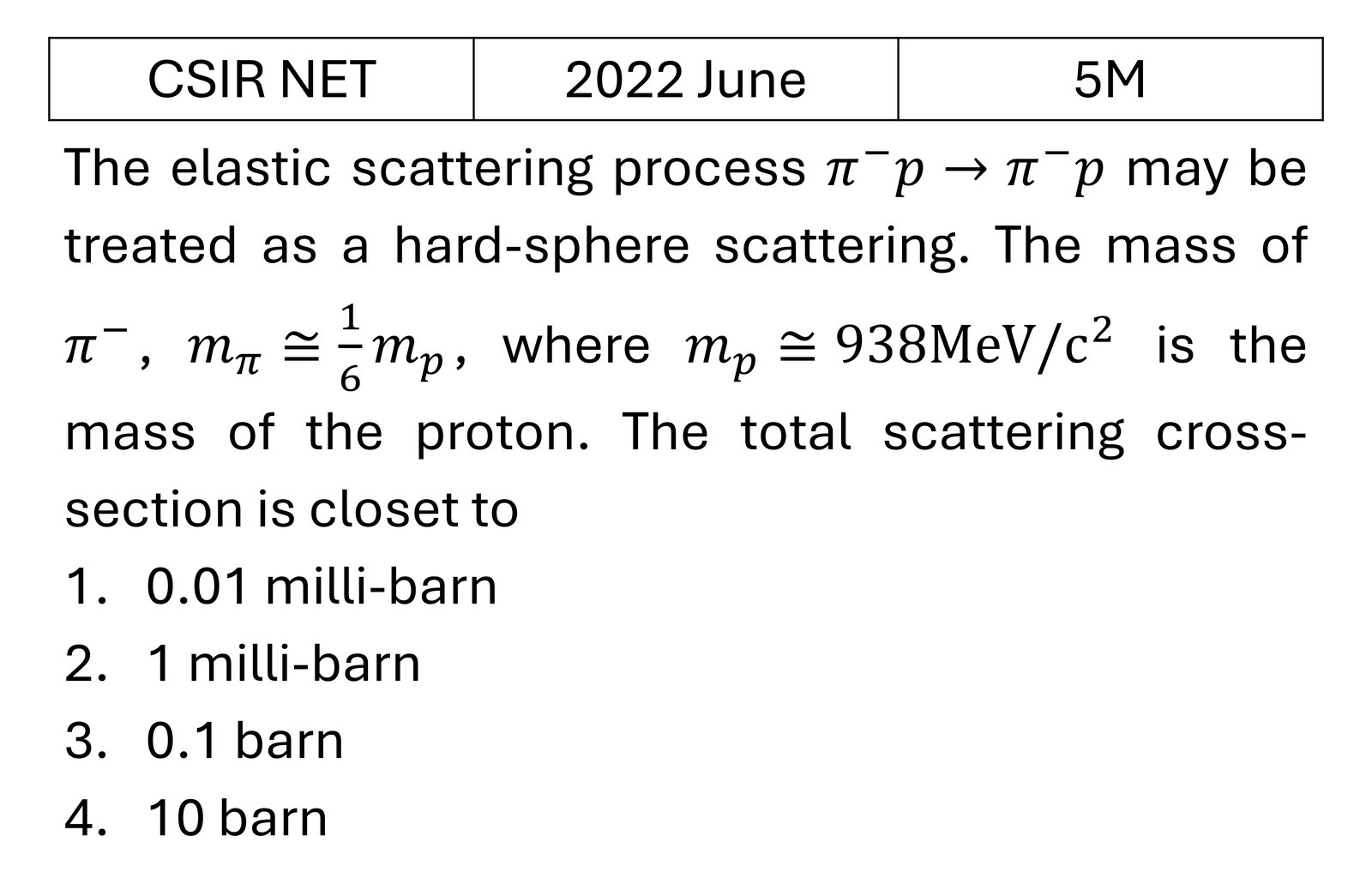 CSIR NET 2022 June Nuclear forces and Scattering previous year question CSIR_2022_June_Q74
