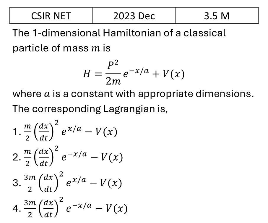 CSIR NET 2023 Dec Lagrangian and Hamiltonian previous year question CSIR_2023_Dec_Q22