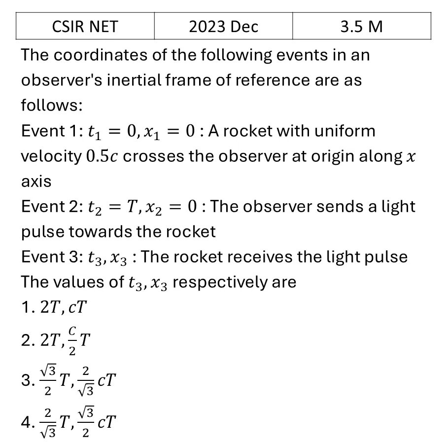 CSIR NET 2023 Dec Special theory of relativity previous year question CSIR_2023_Dec_Q24