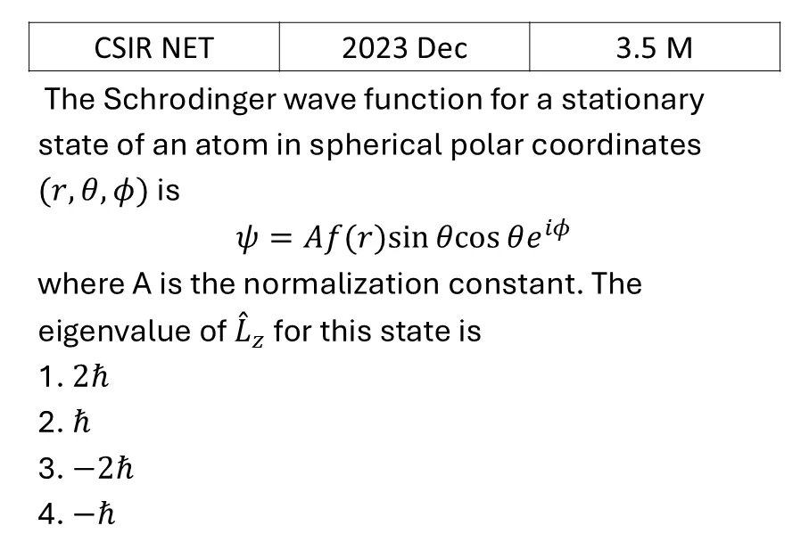 CSIR NET 2023 Dec Orbital angular Momentum and Hydrogen atom previous year question CSIR_2023_Dec_Q26
