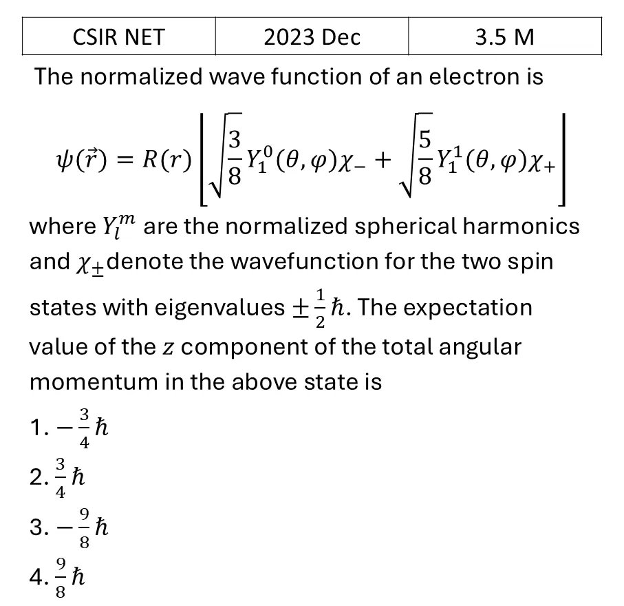 CSIR NET 2023 Dec Spin Angular momentum previous year question CSIR_2023_Dec_Q28