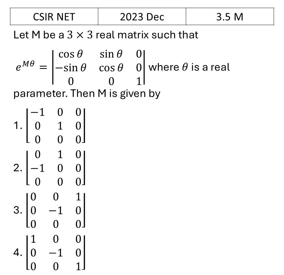 CSIR NET 2023 Dec Matrices and Linear Algebra previous year question CSIR_2023_Dec_Q33