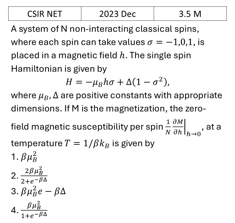 CSIR NET 2023 Dec Canonical Ensemble previous year question CSIR_2023_Dec_Q41