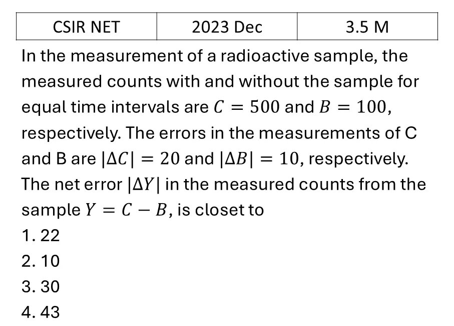 CSIR NET 2023 Dec Errors , curve fitting and data analysis previous year question CSIR_2023_Dec_Q42
