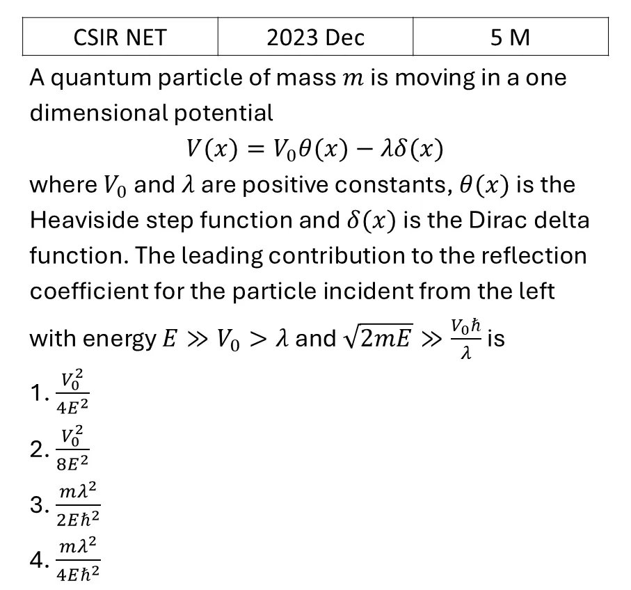 CSIR NET 2023 Dec Dirac delta potential previous year question CSIR_2023_Dec_Q51