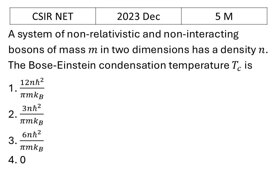 CSIR NET 2023 Dec Quantum Statistical Mechanics previous year question CSIR_2023_Dec_Q61