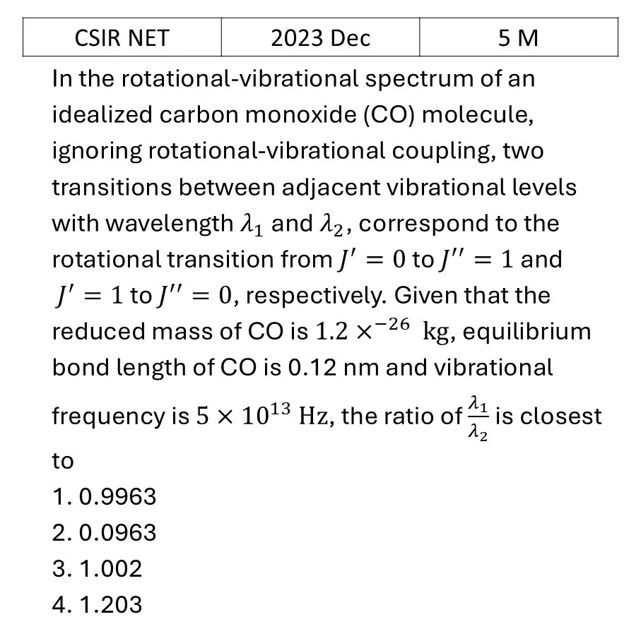 CSIR NET 2023 Dec Molecular Physics previous year question CSIR_2023_Dec_Q72