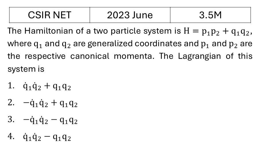 CSIR NET 2023 June Lagrangian and Hamiltonian previous year question CSIR_2023_June_Q27