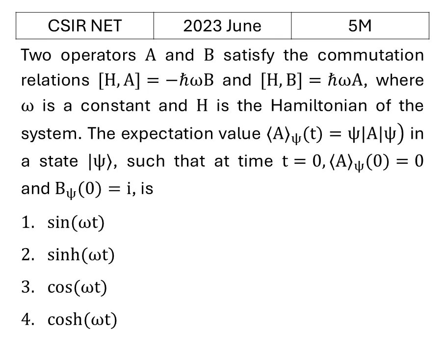 CSIR NET 2023 June Basic Quantum Mechanics previous year question CSIR_2023_June_Q57
