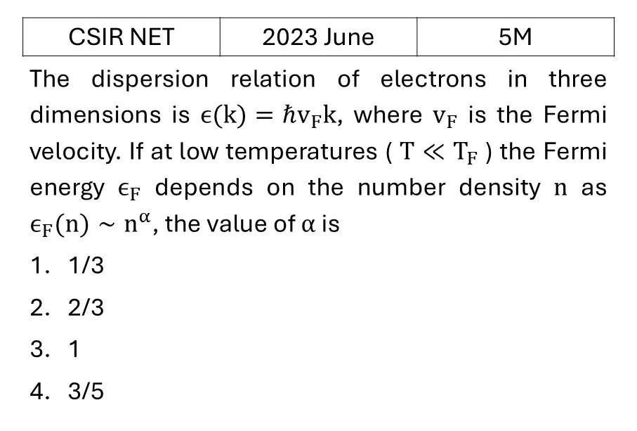 CSIR NET 2023 June Quantum Statistical Mechanics previous year question CSIR_2023_June_Q70
