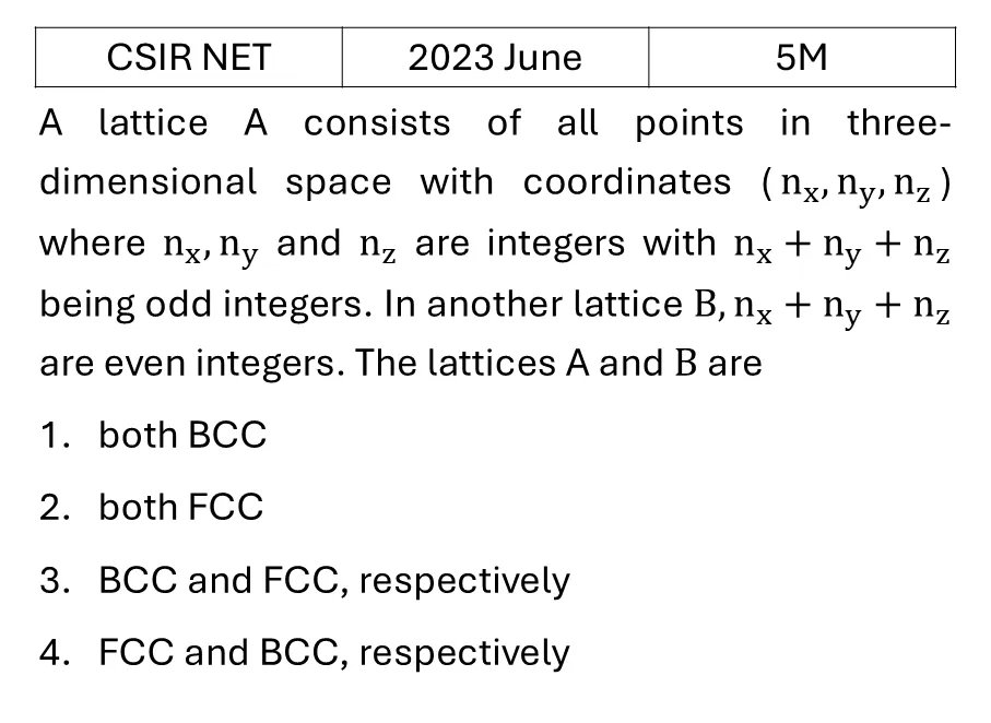 CSIR NET 2023 June Crystallography previous year question CSIR_2023_June_Q71