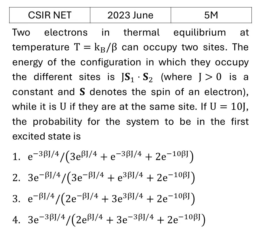 CSIR NET 2023 June Canonical Ensemble previous year question CSIR_2023_June_Q72