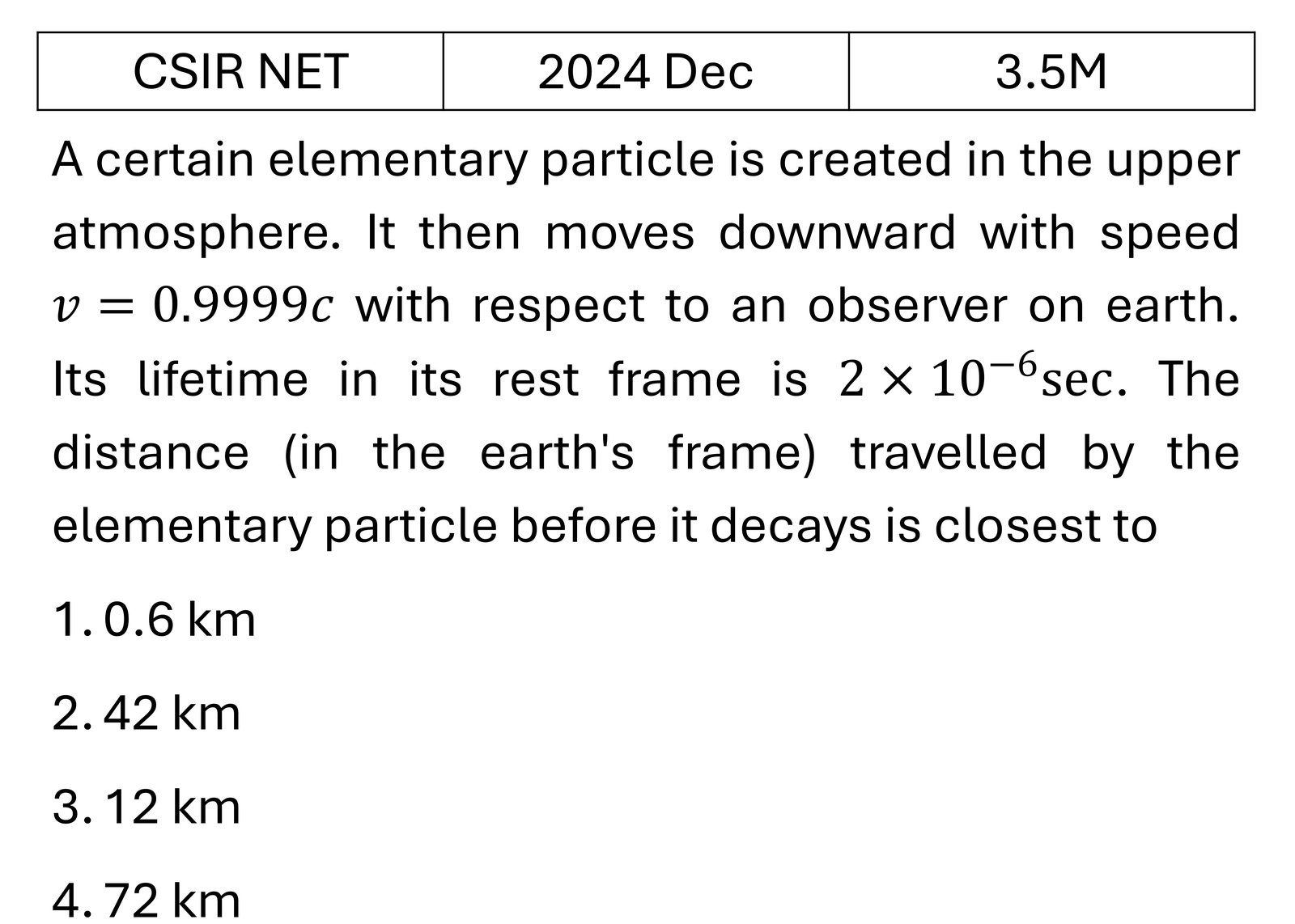 CSIR NET 2024 Dec Special theory of relativity previous year question CSIR_2024_Dec_Q21