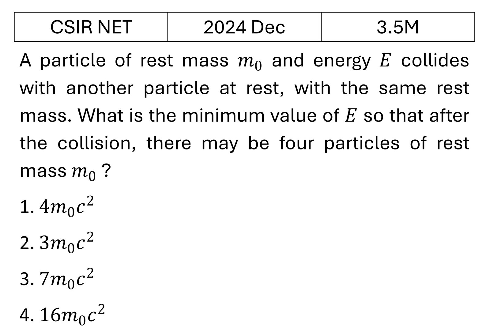 CSIR NET 2024 Dec Special theory of relativity previous year question CSIR_2024_Dec_Q22