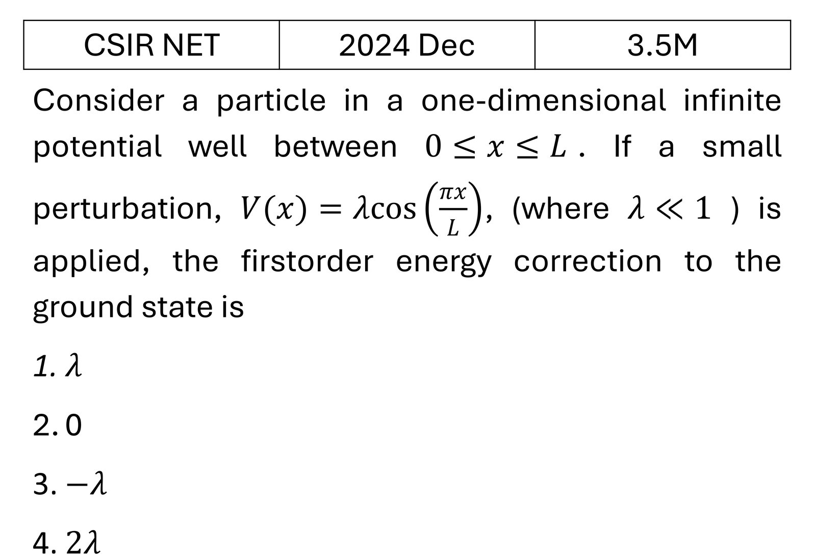 CSIR NET 2024 Dec Pertubation theory previous year question CSIR_2024_Dec_Q25