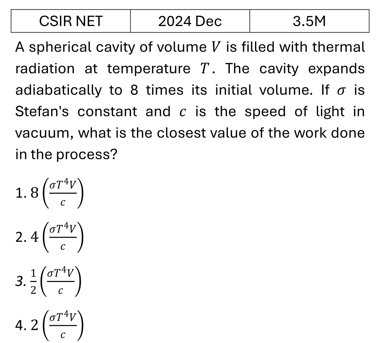 CSIR NET 2024 Dec Black Body Radiations previous year question CSIR_2024_Dec_Q30