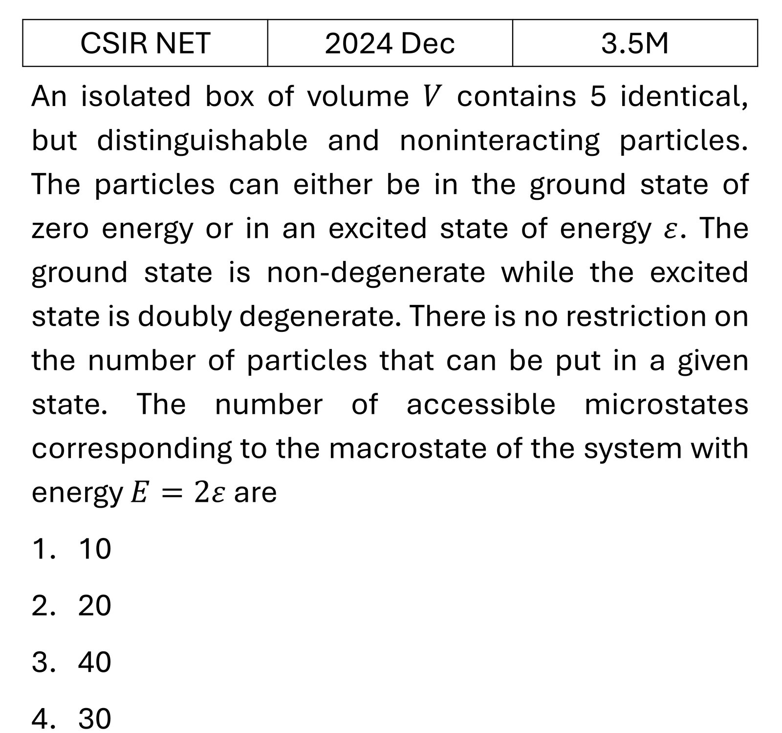 CSIR NET 2024 Dec Microcanonical Ensemble previous year question CSIR_2024_Dec_Q35