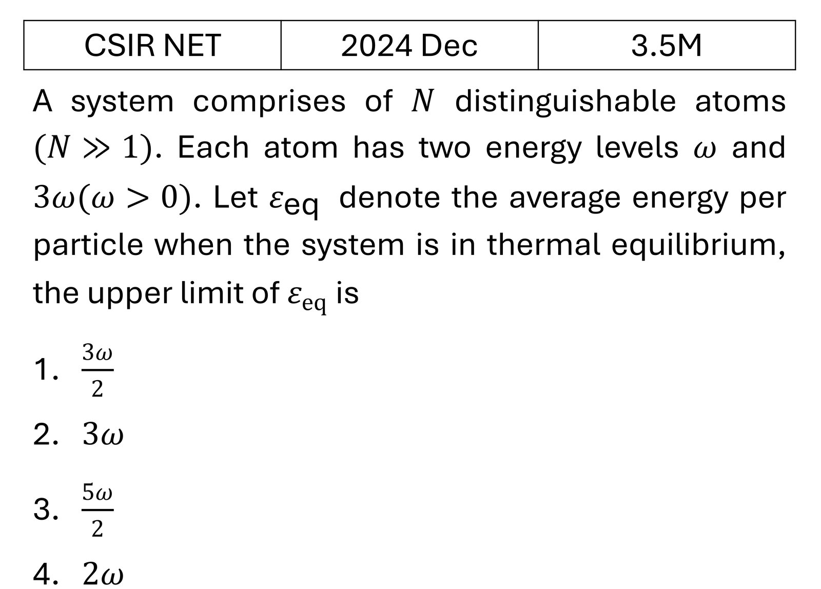 CSIR NET 2024 Dec Canonical Ensemble previous year question CSIR_2024_Dec_Q42