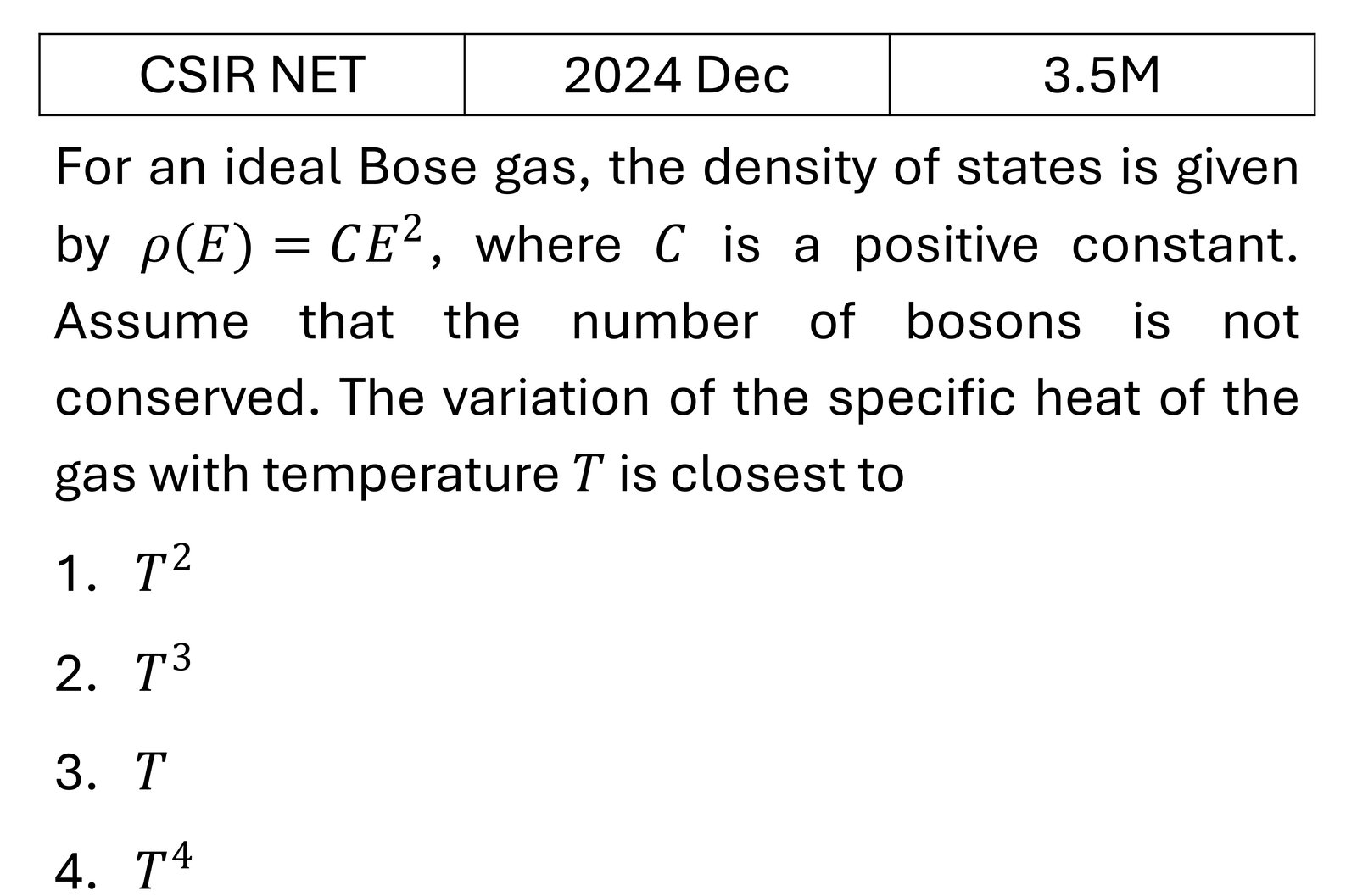 CSIR NET 2024 Dec Quantum Statistical Mechanics previous year question CSIR_2024_Dec_Q45