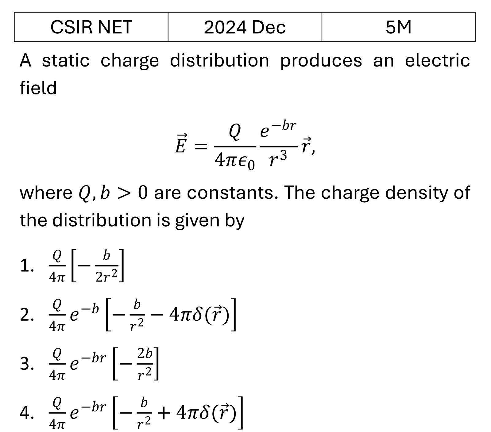 CSIR NET 2024 Dec Electrostatics previous year question CSIR_2024_Dec_Q51