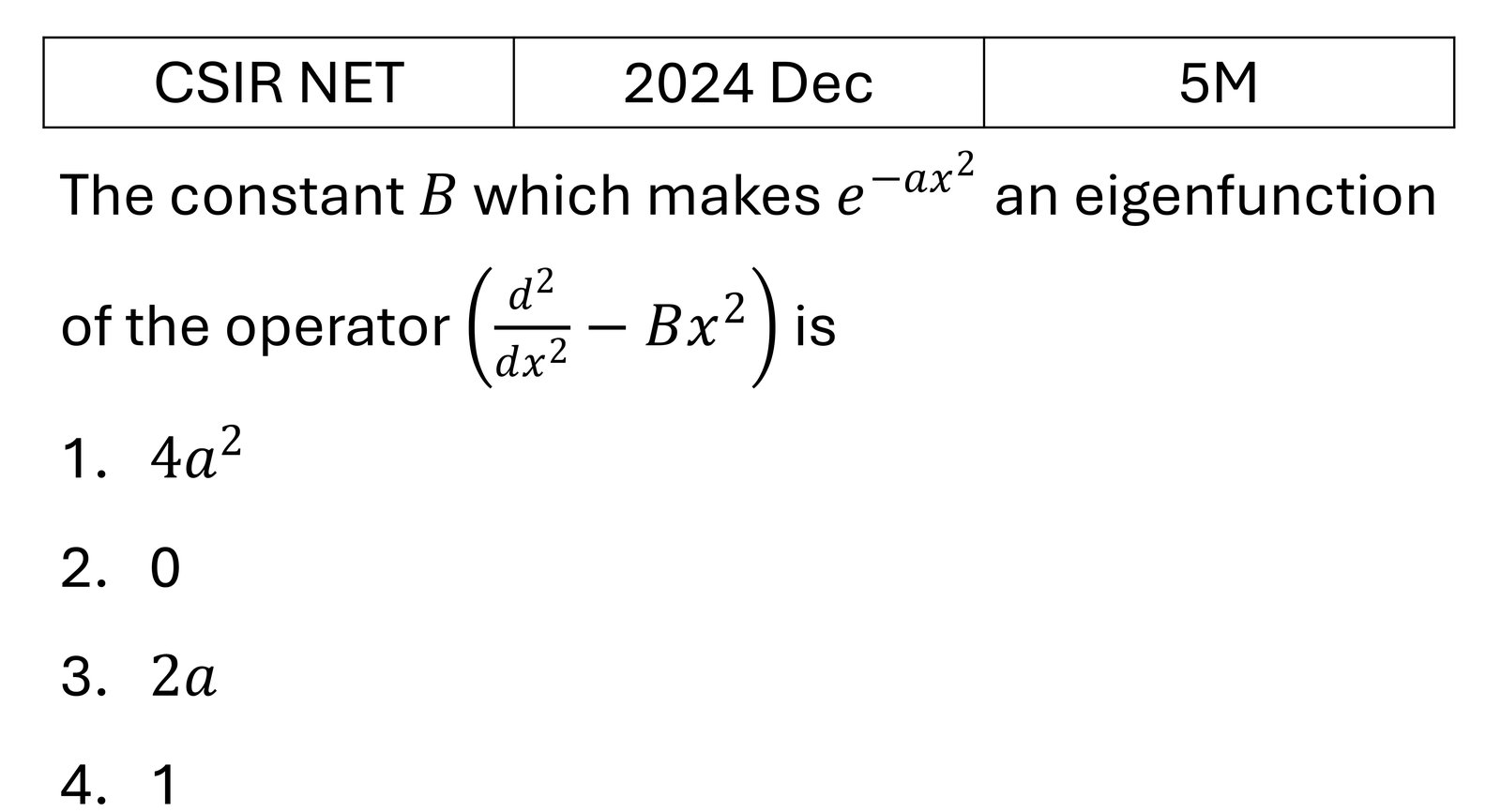 CSIR NET 2024 Dec Basic Quantum Mechanics previous year question CSIR_2024_Dec_Q53