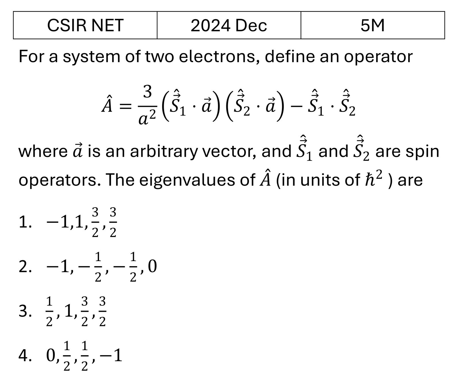 CSIR NET 2024 Dec Spin Angular momentum previous year question CSIR_2024_Dec_Q54