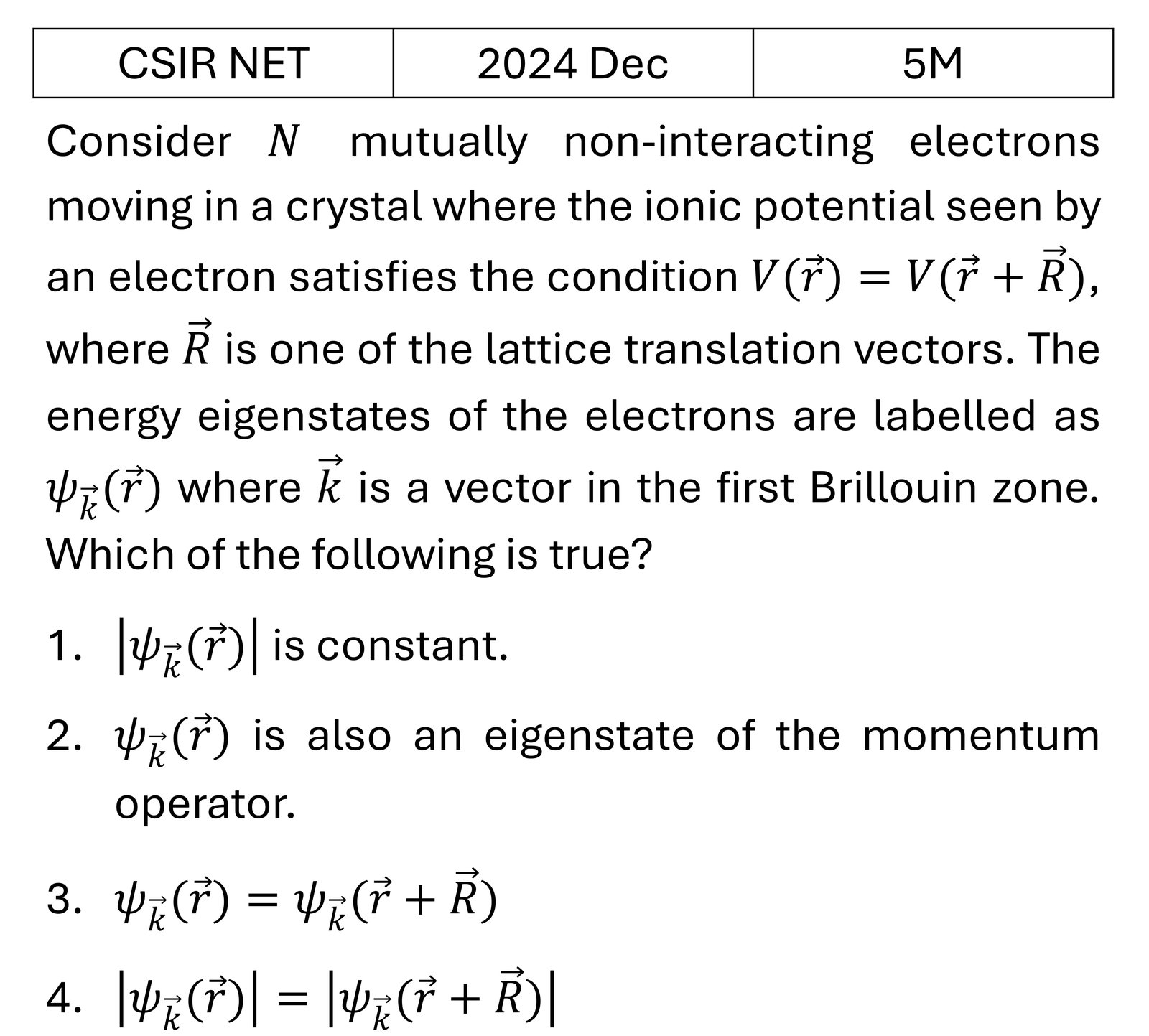 CSIR NET 2024 Dec Tight binding model previous year question CSIR_2024_Dec_Q62