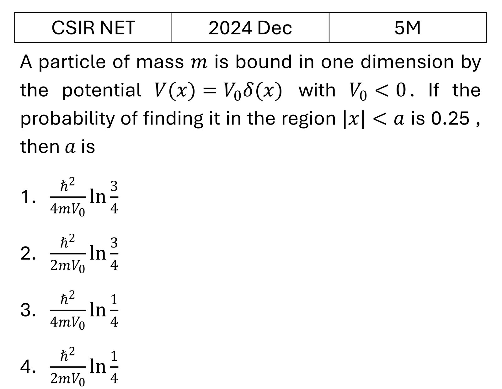 CSIR NET 2024 Dec Dirac delta potential previous year question CSIR_2024_Dec_Q64