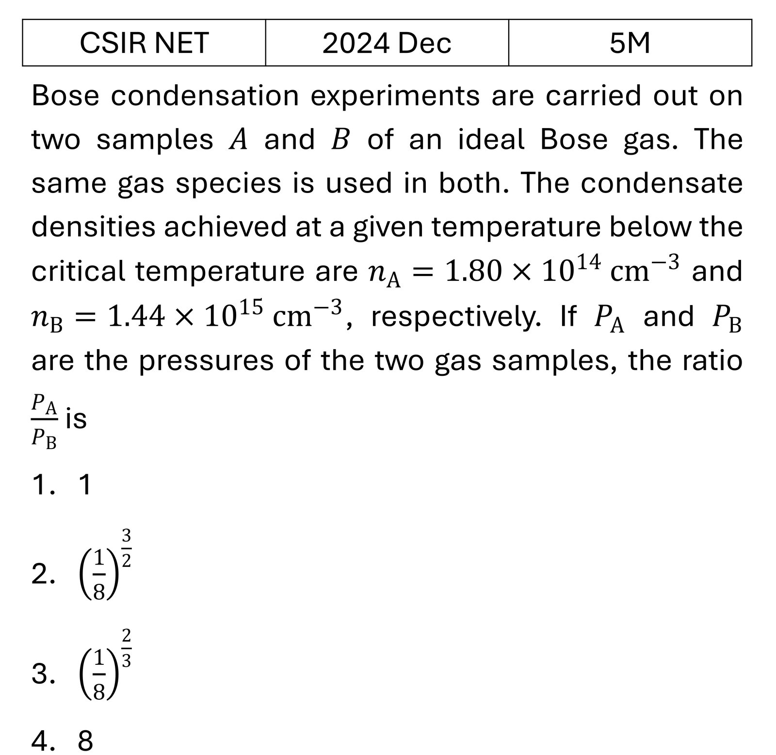 CSIR NET 2024 Dec Quantum Statistical Mechanics previous year question CSIR_2024_Dec_Q67