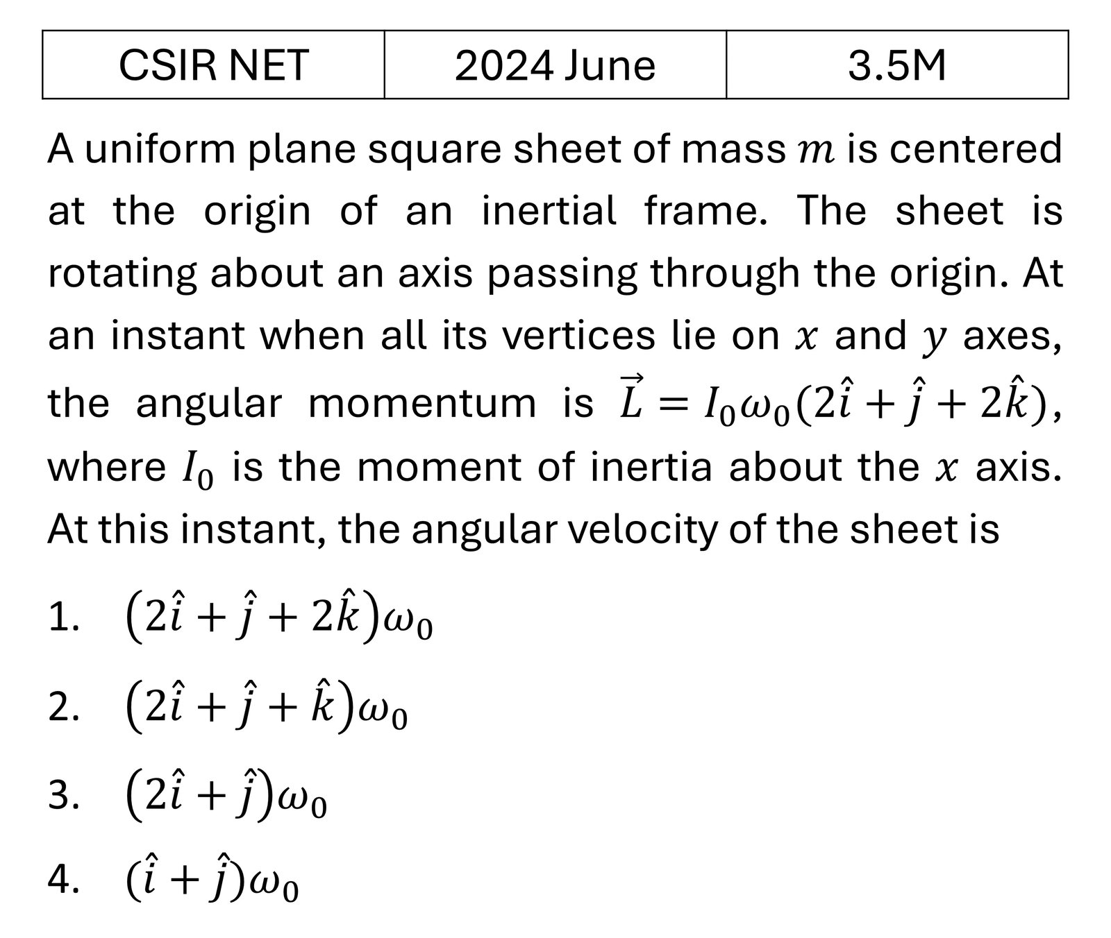 CSIR NET 2024 June Rotation Motion previous year question CSIR_2024_June_Q22