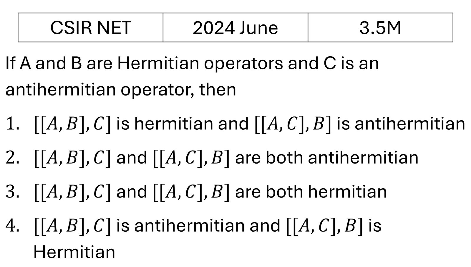 CSIR NET 2024 June Basic Quantum Mechanics previous year question CSIR_2024_June_Q26