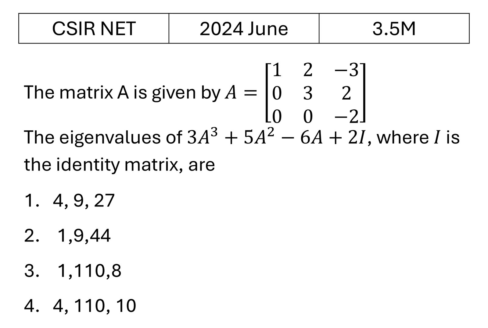CSIR NET 2024 June Matrices and Linear Algebra previous year question CSIR_2024_June_Q32