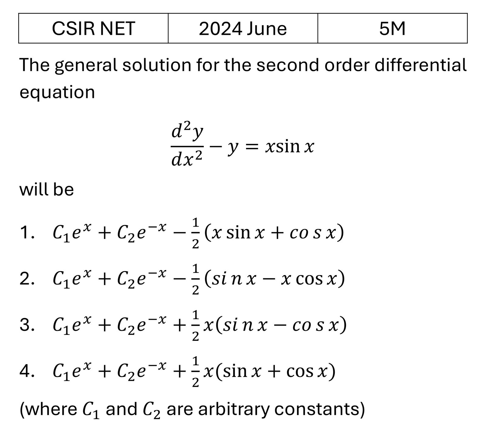 CSIR NET 2024 June Ordinary Differential Equations previous year question CSIR_2024_June_Q55