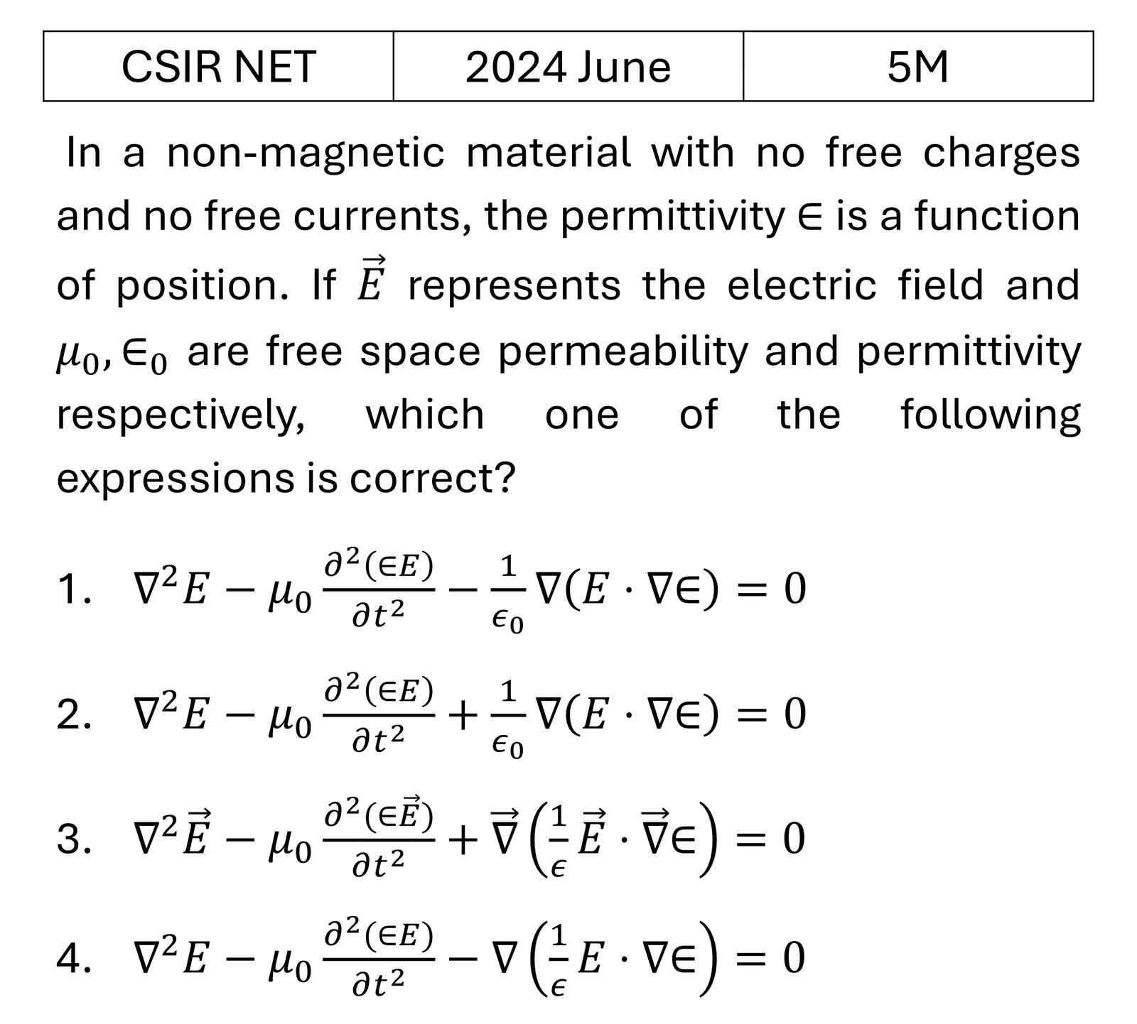 CSIR NET 2024 June EM Waves previous year question CSIR_2024_June_Q57