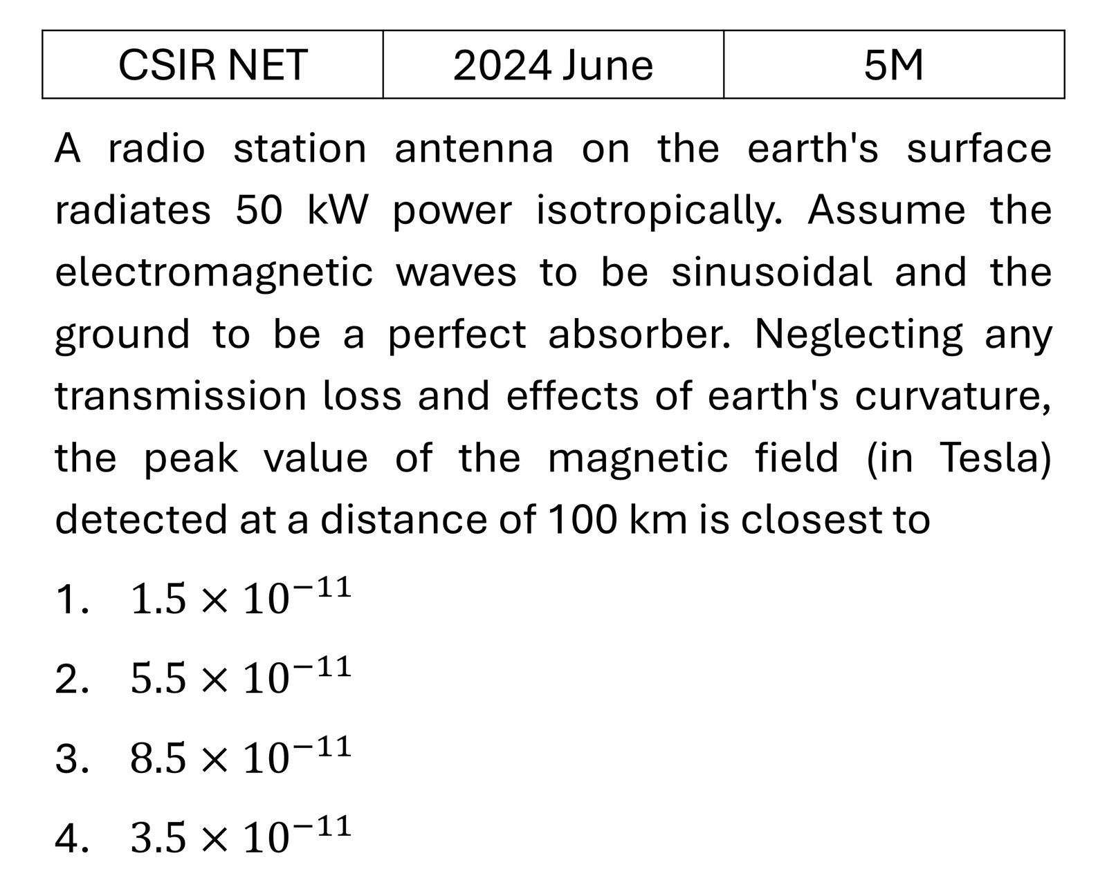 CSIR NET 2024 June EM Waves previous year question CSIR_2024_June_Q58